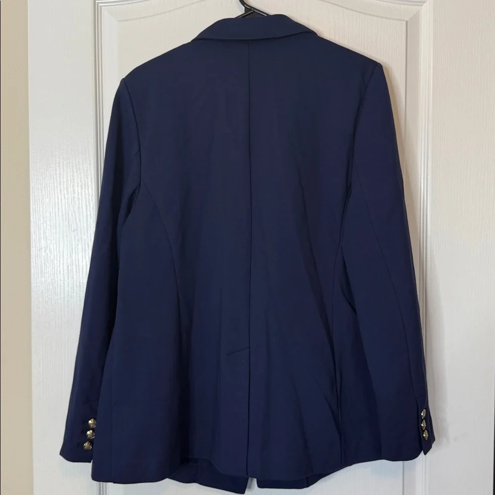 On 34th Faux Double Breasted Ponte Knit Blazer Navy Blue 1X - Picture 9 of 12